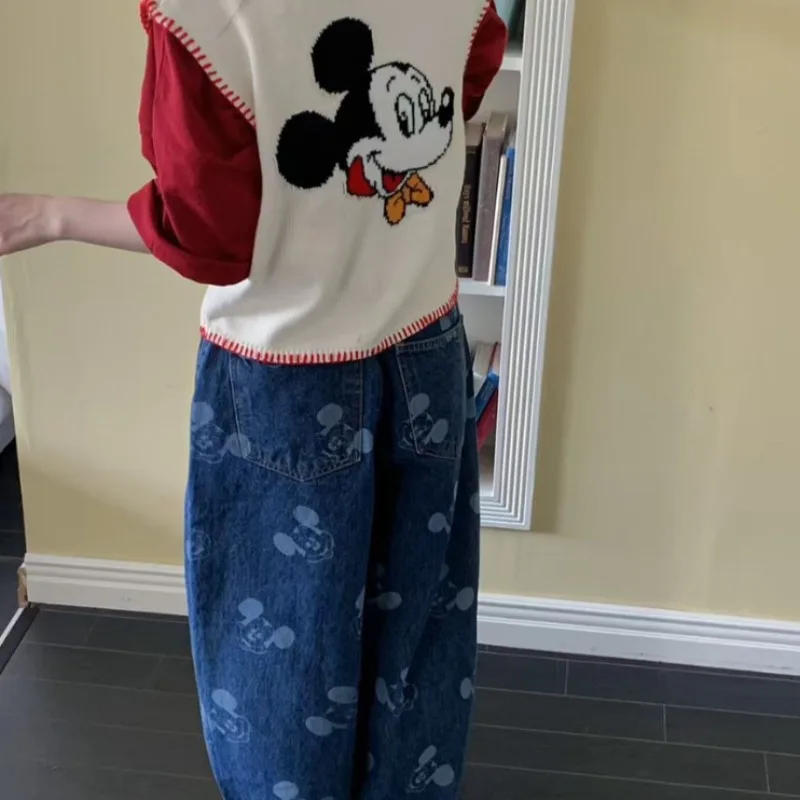 جديد الصناعة الثقيلة الكرتون طباعة كاملة مستقيم الساق الصوف مبطن الجينز فضفاضة تنوعا الحد من العمر الاتجاه للجنسين سراويل جينز #3