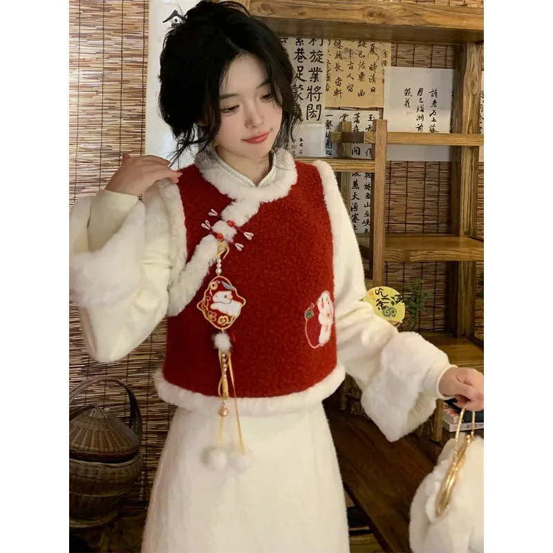 Xgoth-Conjunto de vestido de estilo chino, vestidos Cheongsam con cuello levantado y corte en A, chalecos rojos Vintage, conjuntos de dos piezas sexys y puros