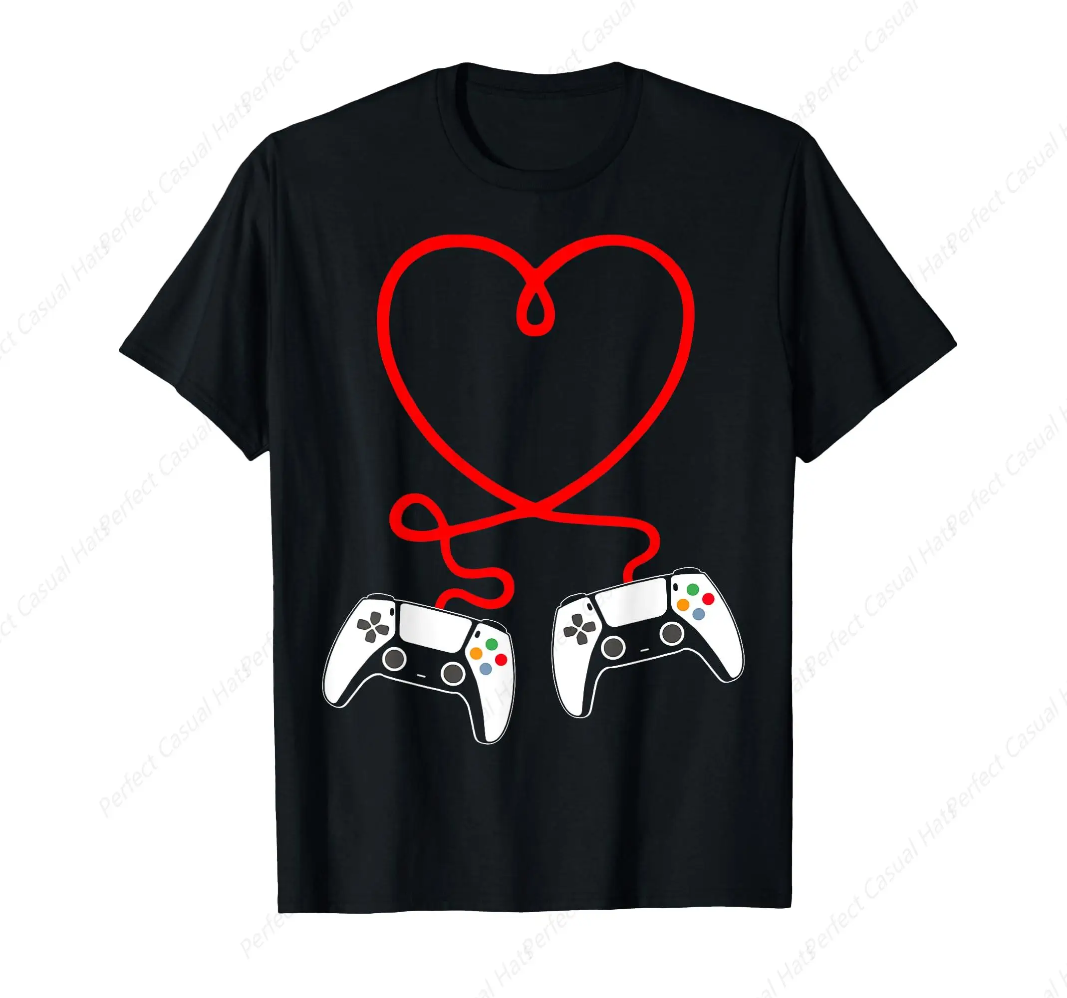 

Hot-Selling Video Gamer Valentines Day T-Shirt With Controllers Heart T-Shirt Leisure O-Neck Tee Unisex