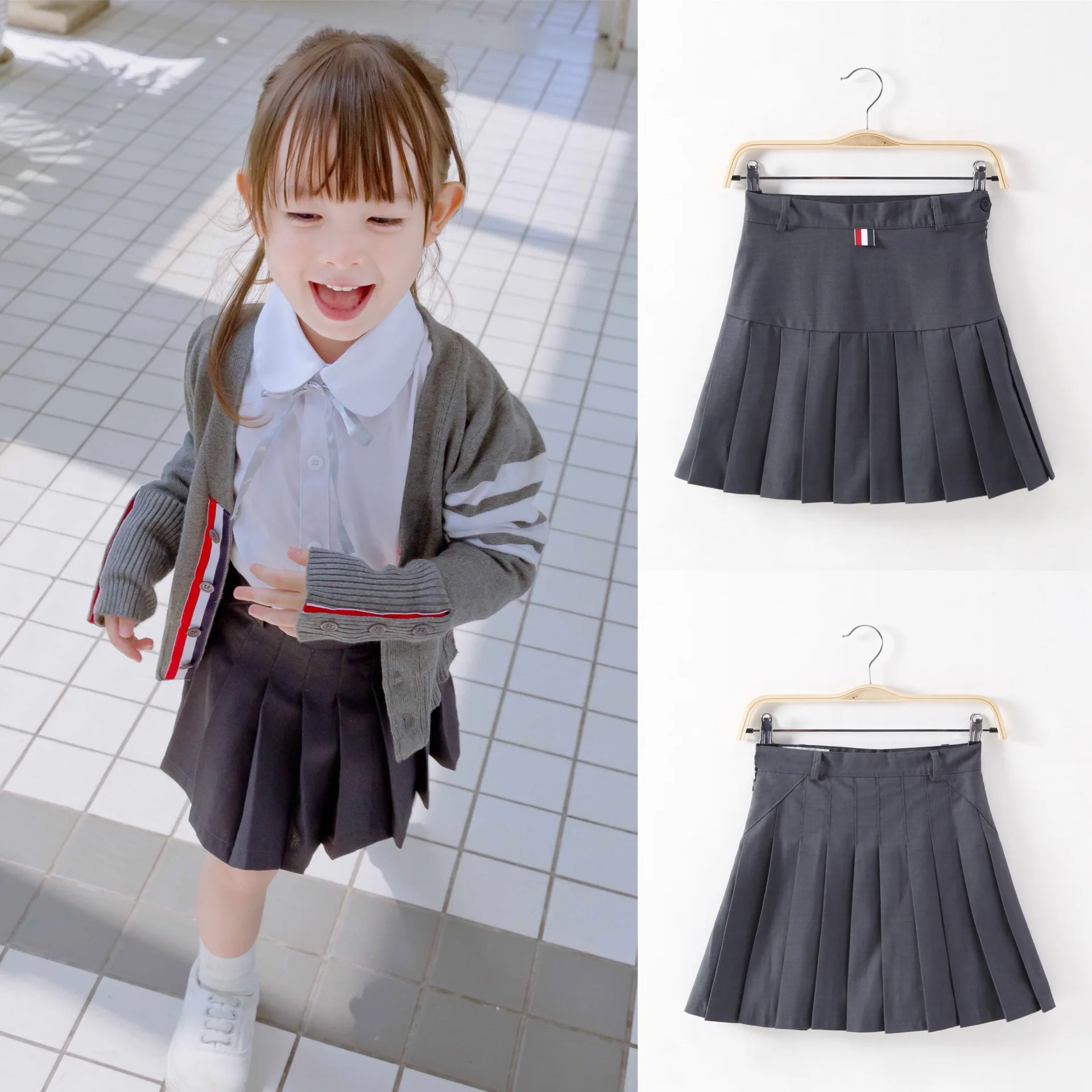 

2024 Spring And Autumn New Academy Style Half Fashionable Girls' Versatile Pleated For Big Children Solid Color Short Skirt