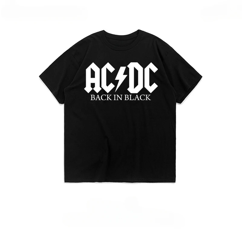 European and American Printed Short Sleeved Rock T-shirt for Men/women Summer Loose Clothing ACDC Band Pure Cotton Parent-child