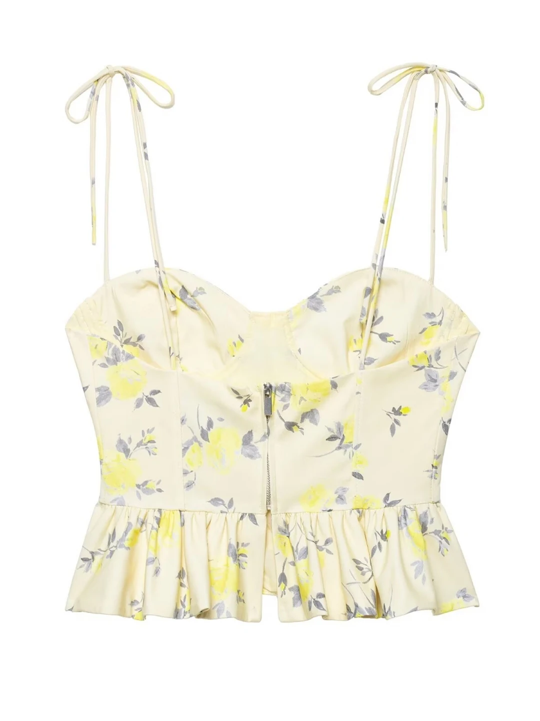 花柄プリントシフォン生地トップス、リボン飾り付きスカートヘムライン、レディーススリムフィット、または丈の長いアウターウェア、2025年夏