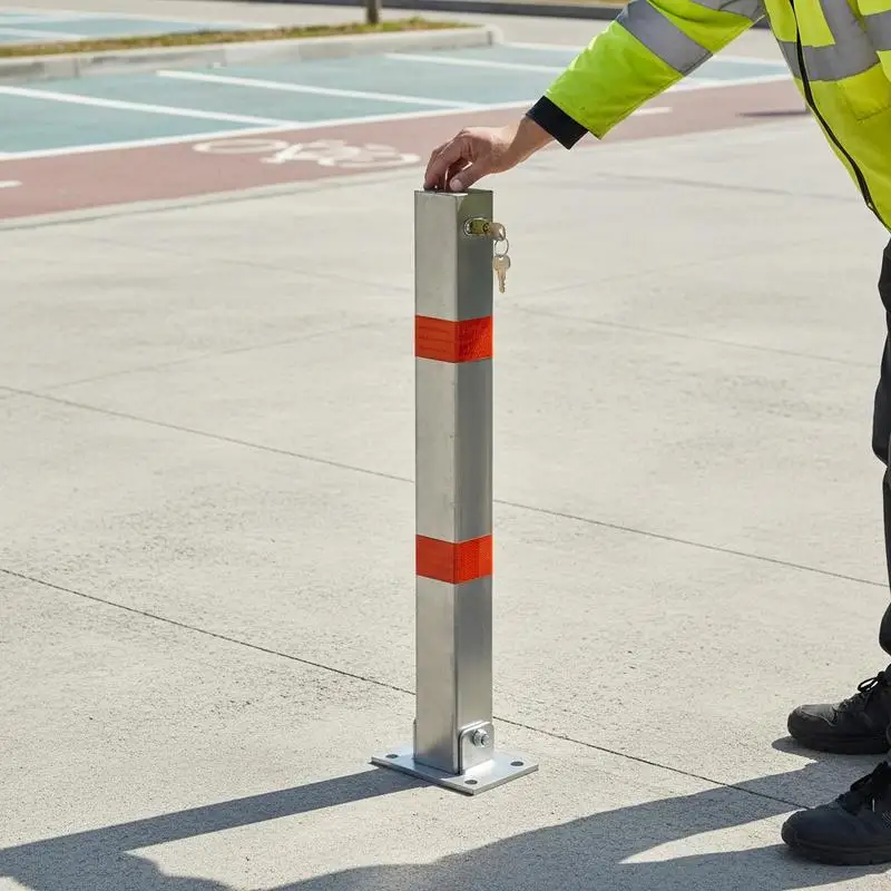 

Parking Barrier Post 500x120mm For Driveway Garage Street Gray Square Metal Lockable Security Column Thickened Base Heavy Dut
