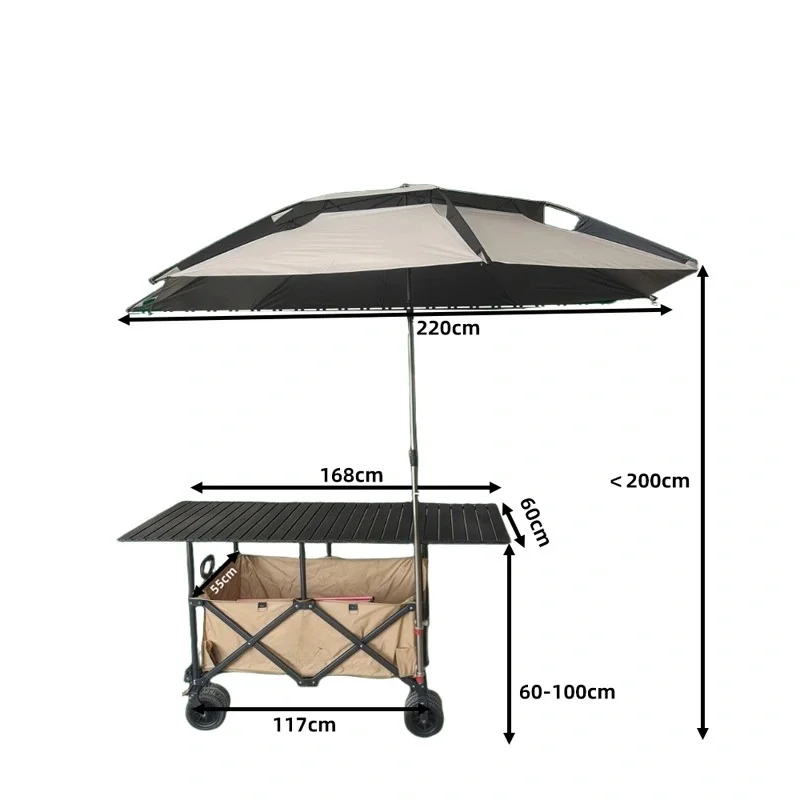 Outdoor Foldable Stall Cart with Off Road Wheels Enlarged Sunshade Canopy Night Market Camping Stalls Pink Black Khaki