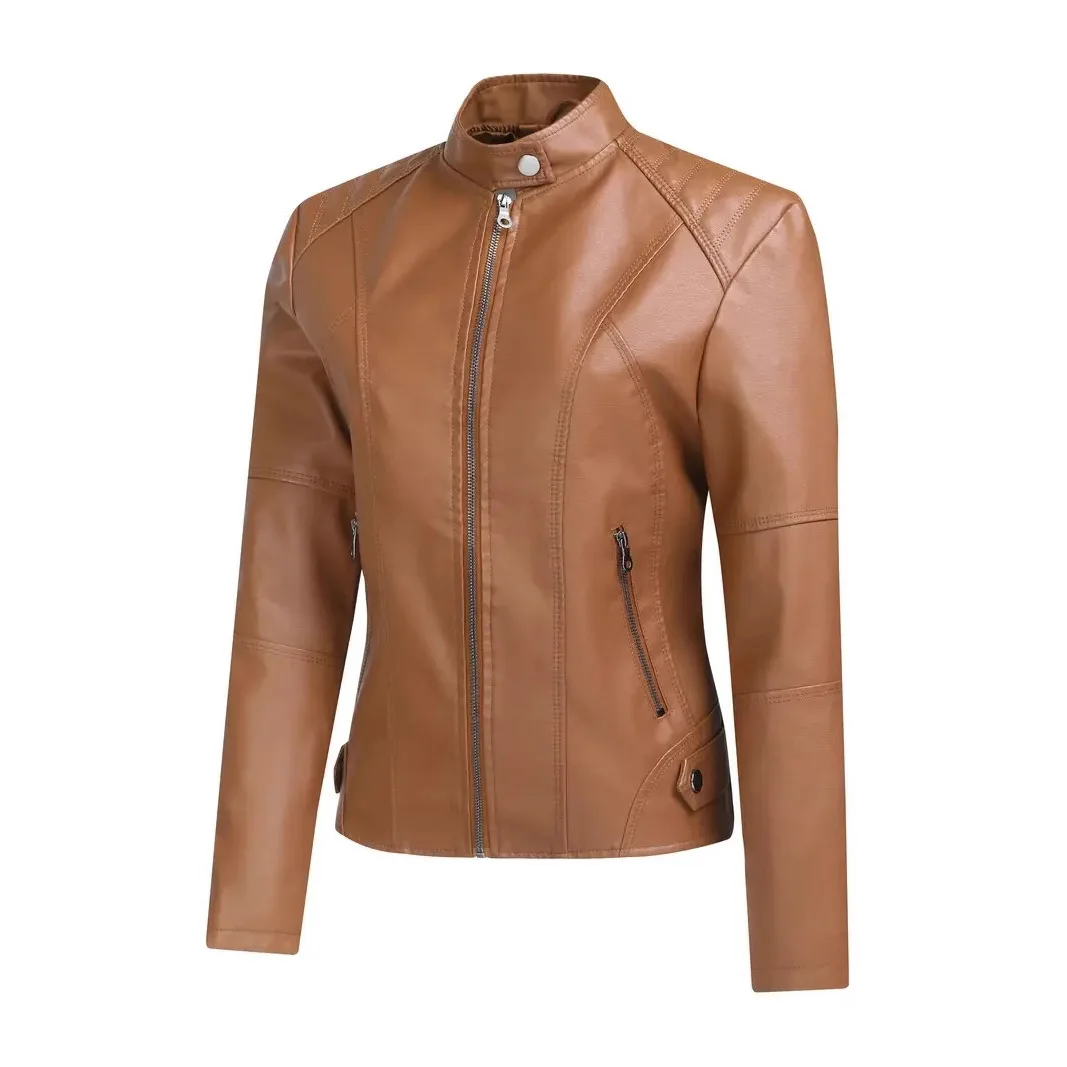 2025 Giacca corta da donna in pelle PU nuova Giacca da moto slim fit Cappotto con cerniera retrò Opzioni multicolori