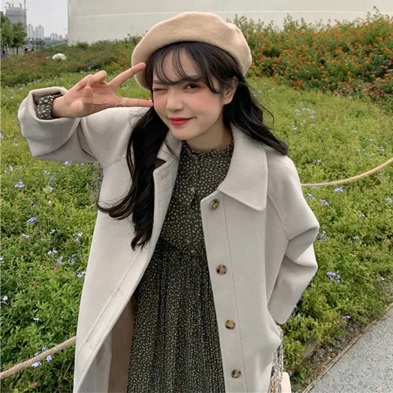 Woolen Coat Versatile For Women in Autumn Winter Small Stature 2023 New Japanese Thickened Woolen Coat Medium Length Windbreaker