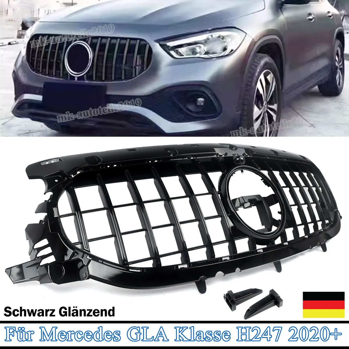 

Car Front Bumper Grille For Mercedes Benz H247 GLA45 GLA200 GLA250 GTR Style 2020 2021 Chrome with Black Grills Racing Grill