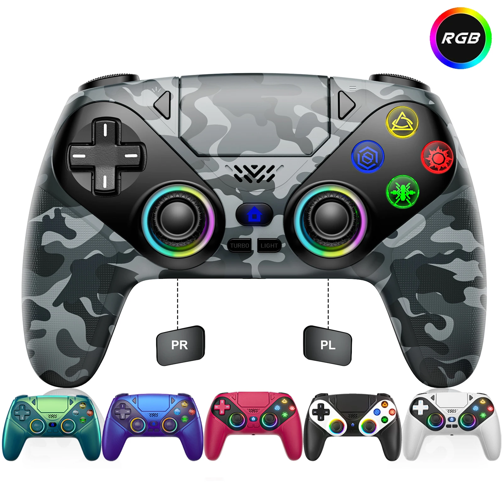 Voor Playstation5/PS5/PC RGB draadloze controller, gamepads met Marco/Turbo-functie PR/PL-programmaknoppen Dual Vibration Game Joystick - afbeelding 2