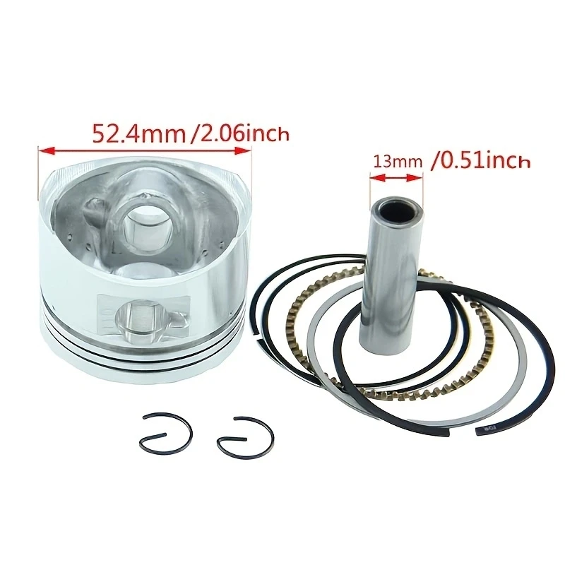 52.4mm Bore Piston Rings 13MM Pin Gasket Assembly Replacement for Horizontal 110cc Taotao Sunl Coolster SSR Dirt Pit Bike ATV