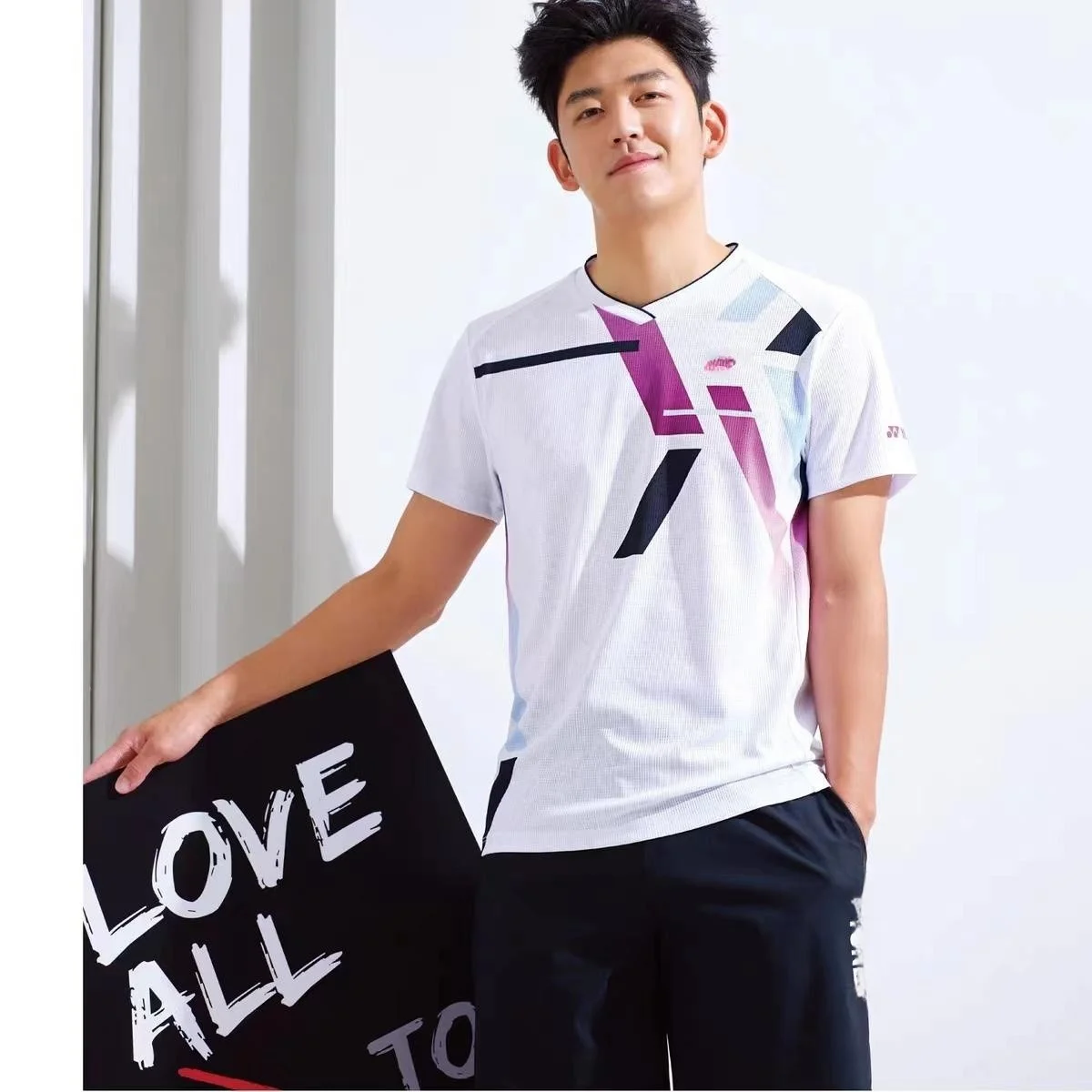 Custom YY men's and women's badminton T-shirt quick drying breathable V-neck half sleeve can print names and numbers