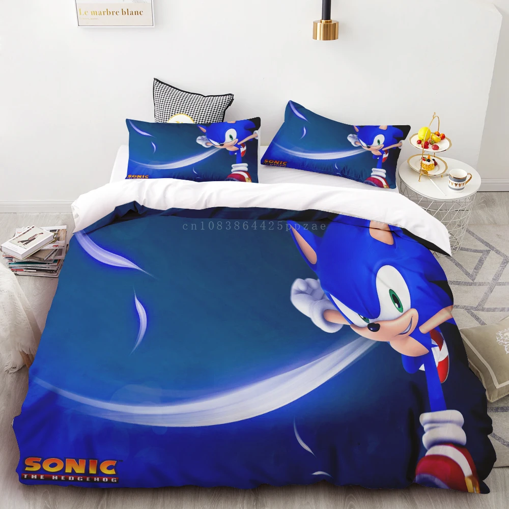 3pc Duvet Cover Sonic 3D Digital Animation Printed Quilt Set Soft Home Textile 100% Polyester King Size Teen Gift Home Decor