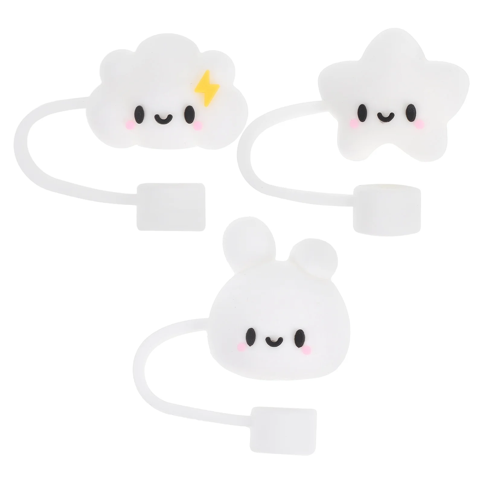 

3pcs Smile Straw Cap Silicone Cute Cartoon Dustproof Reusable Tumbler Straw Topper Decorative Bunny Cloud Tip Cover