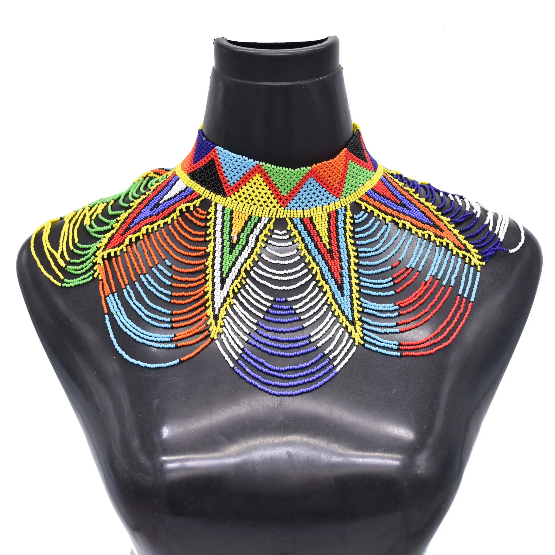 Multilayer Handmade Colorful Beads Bib Necklace for Women South African Indian Zulu Ethnic Tribe Choker Collar Statement Jewelry