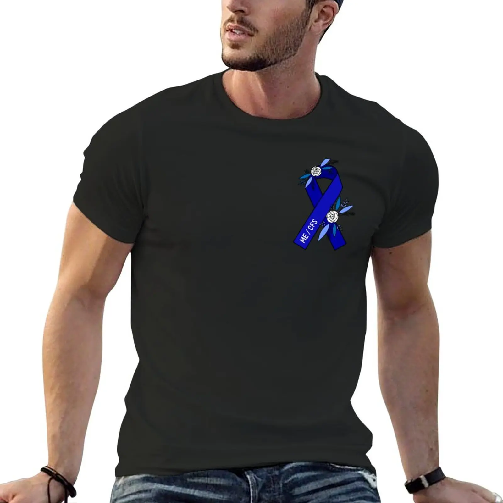 Chronic Fatigue Syndrome Awareness ME/CFS Blue Ribbon T-Shirt tops man t shirt hippie clothes mens champion t shirts