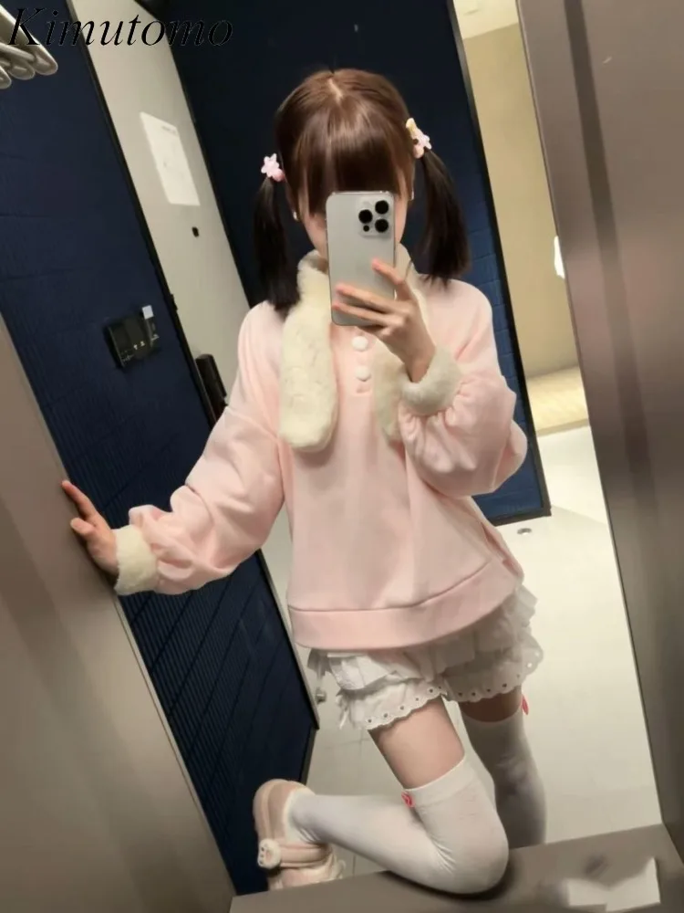 

Kimutomo толстовки женские с рисунком кролика с длинным рукавом осень-зима модный лук винтажные Y2k эстетические толстовки в стиле Харадзюку женские