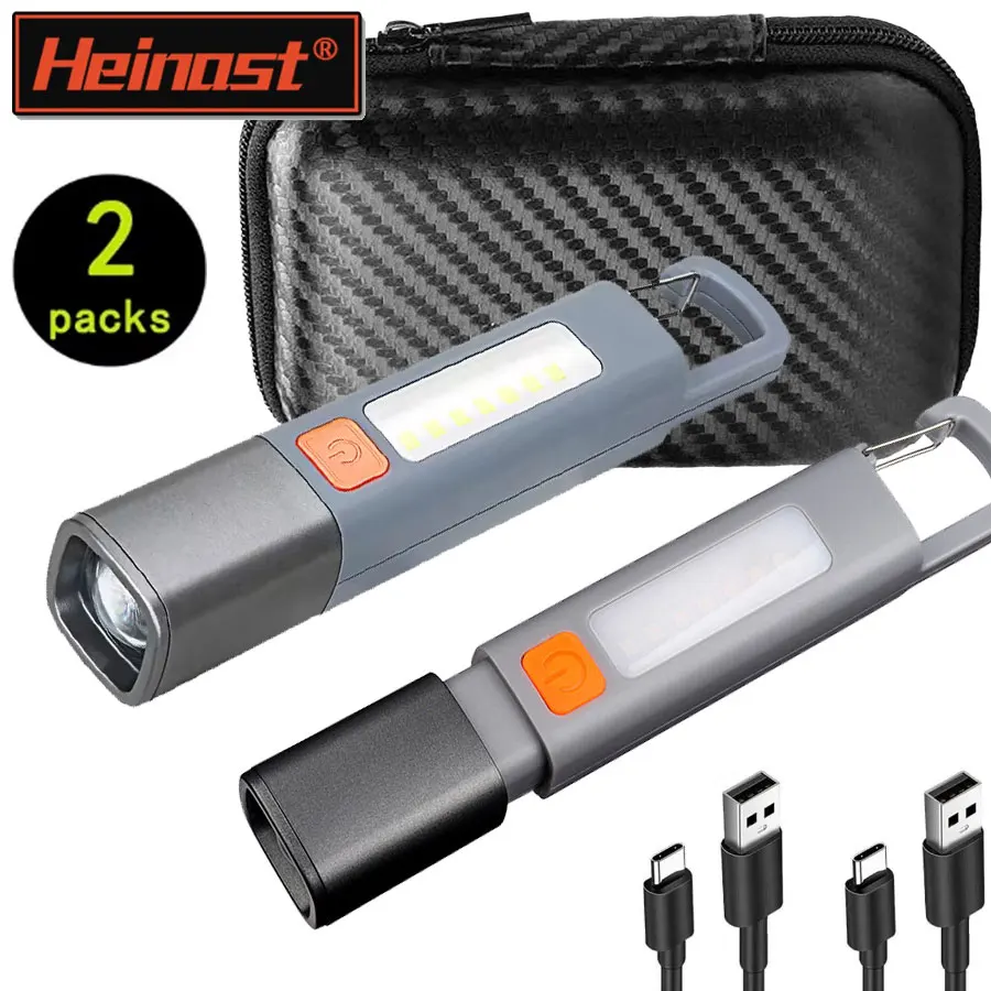 

Strong Lighting ABS Flashlamp USB Rechargeable Zoomable Waterproof Outdoor EDC Torch with Hook Long-range Emergency Lantern