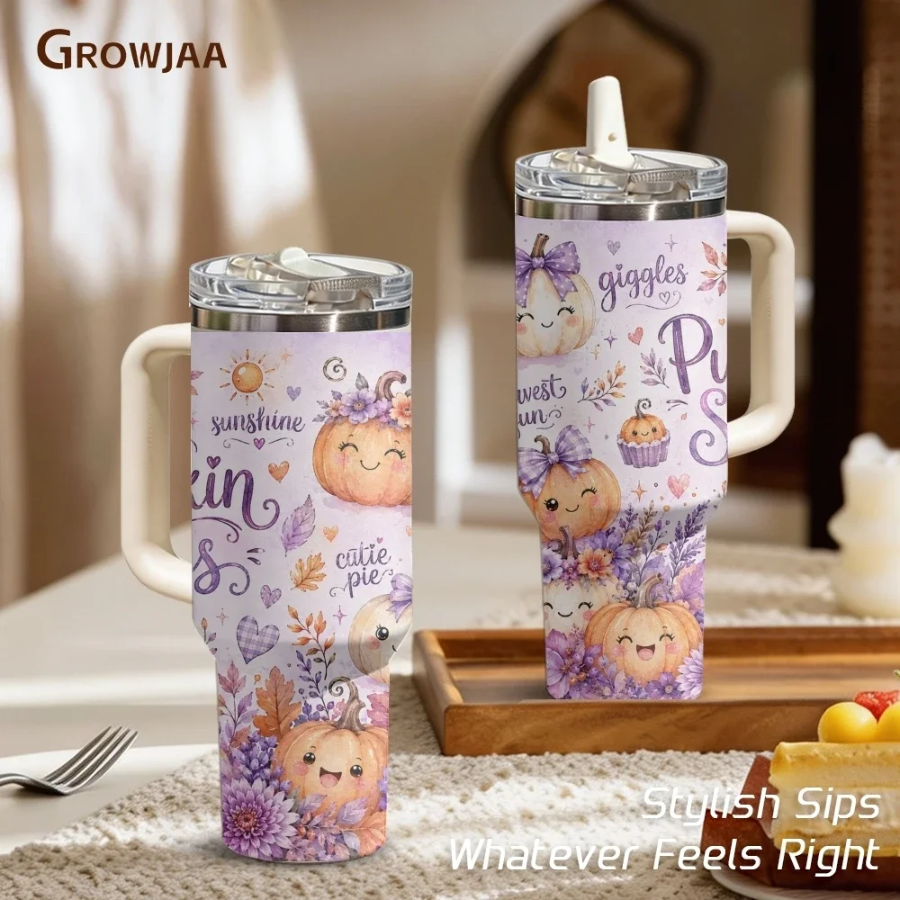 Pumpkin Smiles Fall Magic Vacuum Flasks 40oz 3rd Gen Vacuum Insulated Stainless Steel Tumbler Cup With Handle Straw Lid