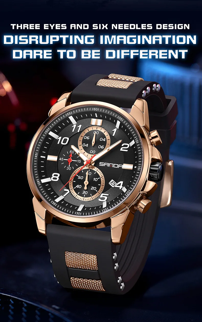 Sanda-Reloj de pulsera con correa de silicona blanda para hombre, cronógrafo a prueba de agua, movimiento de cuarzo, de negocios, a la moda, nuevo diseño, 5506, 2023