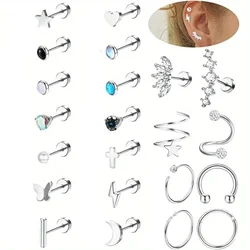 Drperfect 1pc Surgical Stainless Steel Earrings for Women Men Flat Back Earrings Cartilage Earrings Stud Hoop Piercing Jewelry