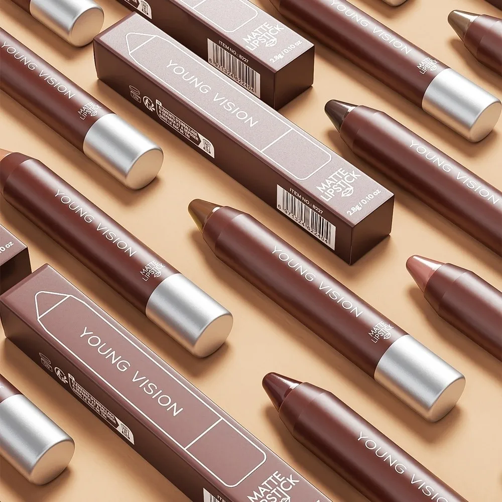 Chocolate Tone Matte Lip Liner Pencil Non-stick Cup Waterproof Lipstick Pen Soft Velvet Long Lasting Lip Contouring Pencil Women