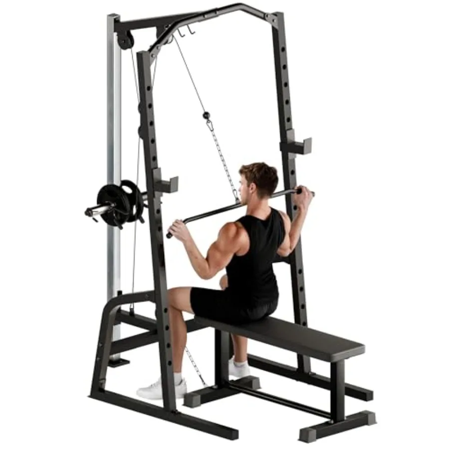 Power Cage Estante de energía multifuncional con sistema de polea de cable Estante para sentadillas de 15 niveles Soporte para tirar hacia arriba y soporte de empuje hacia arriba para gimnasio en casa
