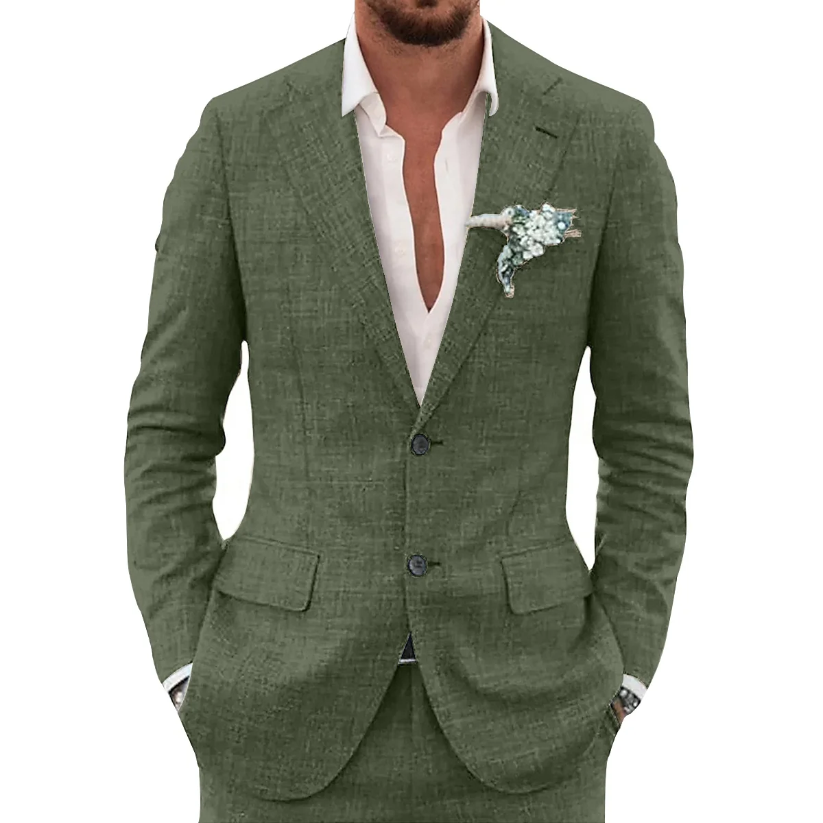 AnnieBritney Casual Summer Beach Linen Suits for Men Slim Fit Solid Suit Tuxedo 2 Set Trajes De Hombre Terno Masculino Completo