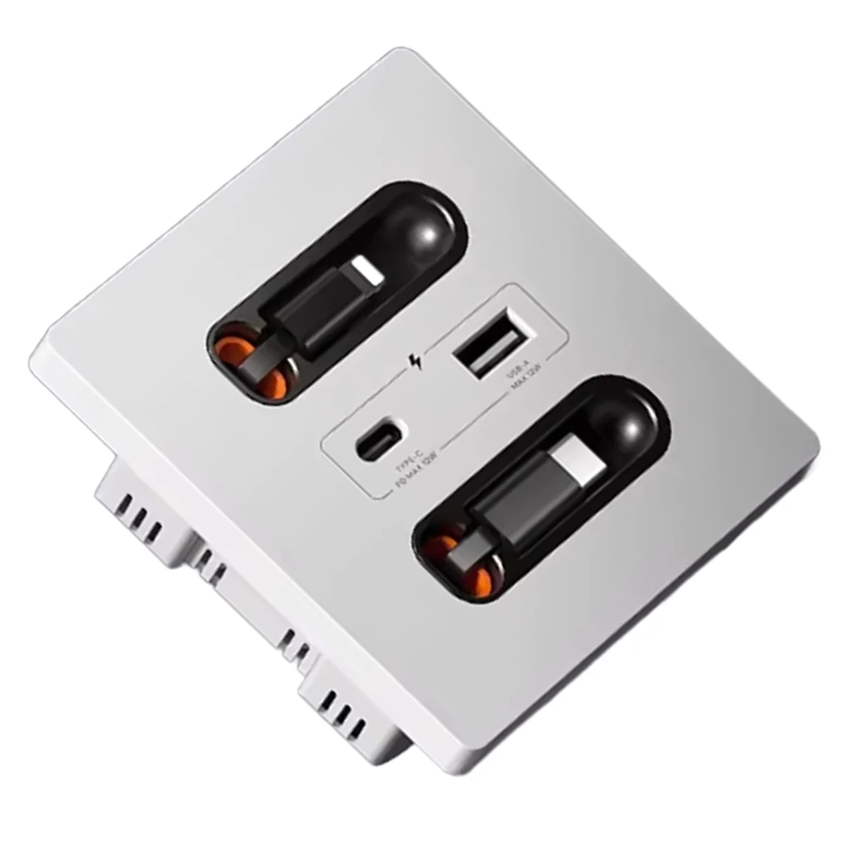 

2025+12w Universal Wall Panel Socket with Usb-A Usb-C Retractable Charging Cable ,Mobile Phone Tablet Charging Type C Outlet