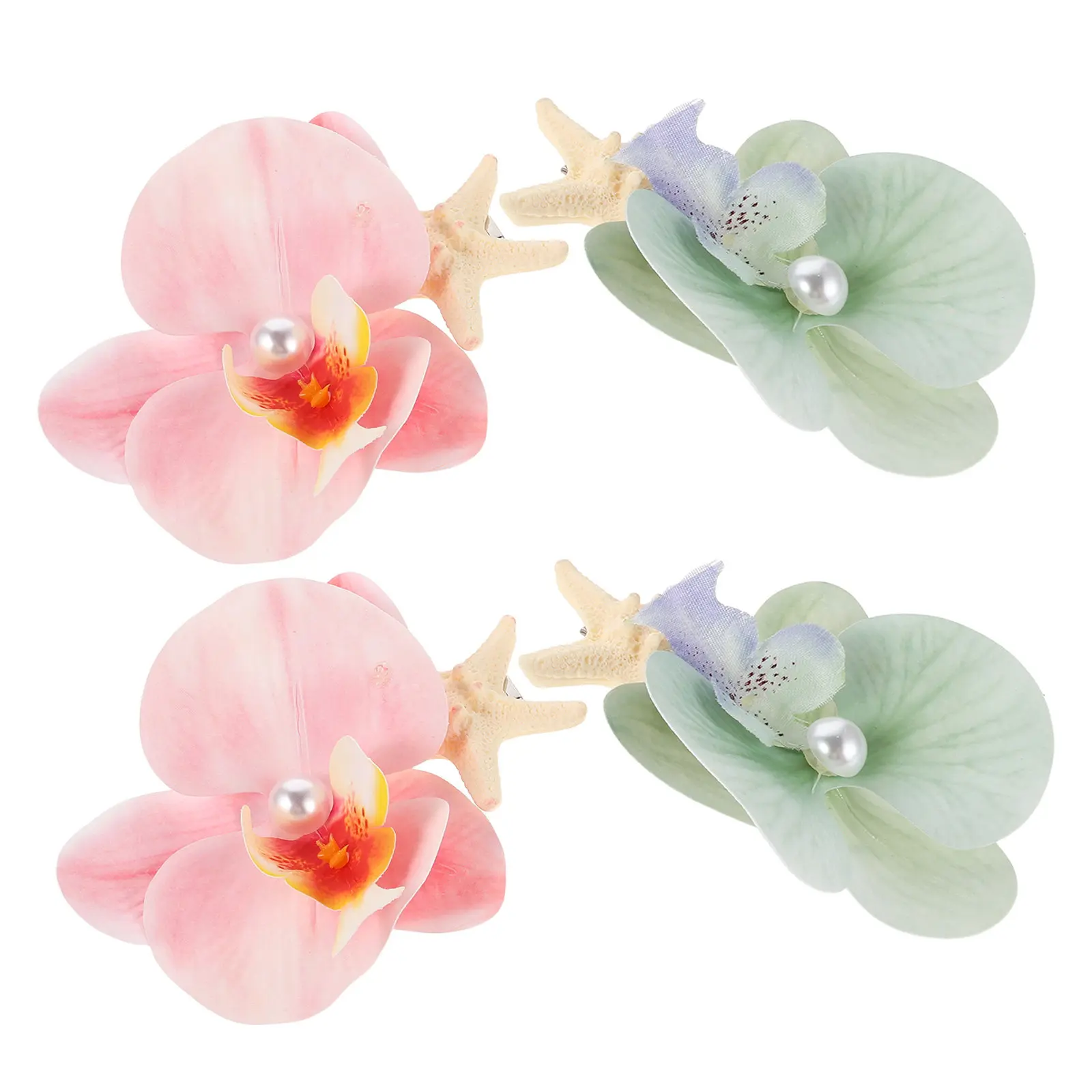 

4Pcs Artificial Orchid Hair Clip Ocean Inspired Sea Star Detail Comfortable Secure Fit Beach Hair Accessories Summer Floral Pins