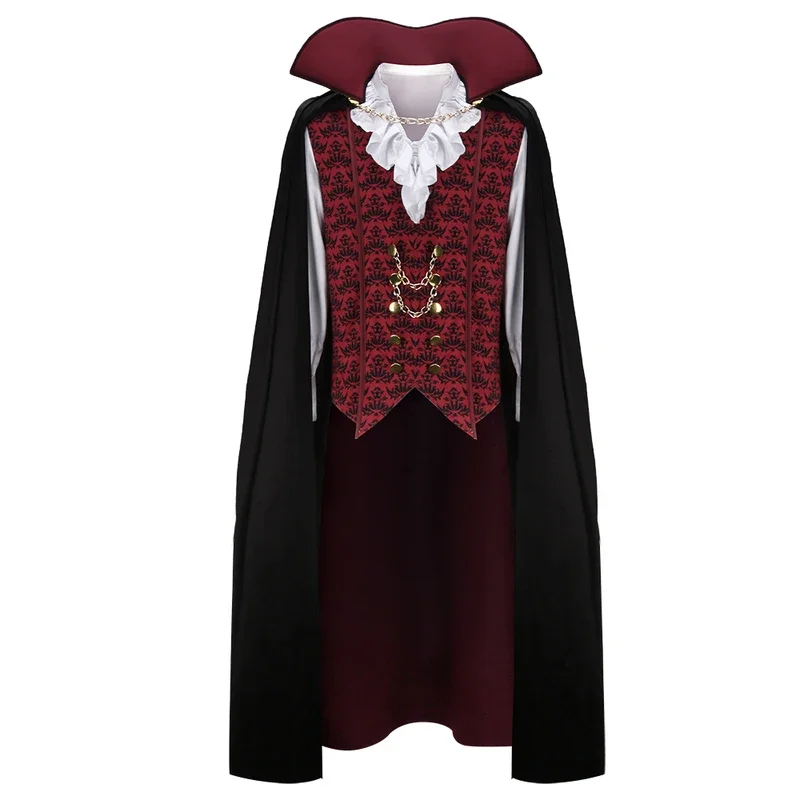 Vampire Costume for Adults False Two-piece Shirt Bat Printed Black Cloak Mantle Halloween Cosplay Outfits