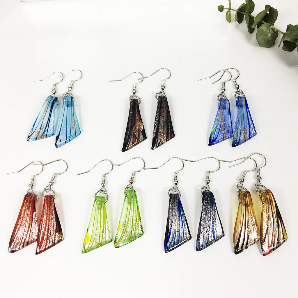 7 Pairs Blue Knife Shapes Pendant Earrings Colored Murano Glass Lampwork Jewelry For WomenYellow Cheap Items