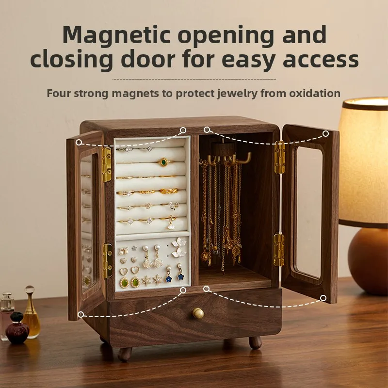 

Solid Wood Jewelry Organizer Vintage Multi-Layer Drawer Storage for Earring Necklaces Rings Elegant Wedding Gift Decorative Case