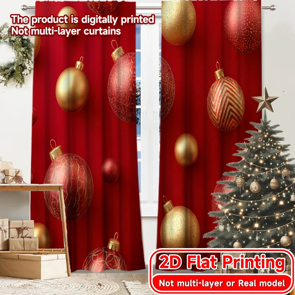 2D Flat Printing,2pcs Festive Elegance(3) Modern Print Curtains Durable Polyester Curtains All Seasons Ldeal for Living Room,