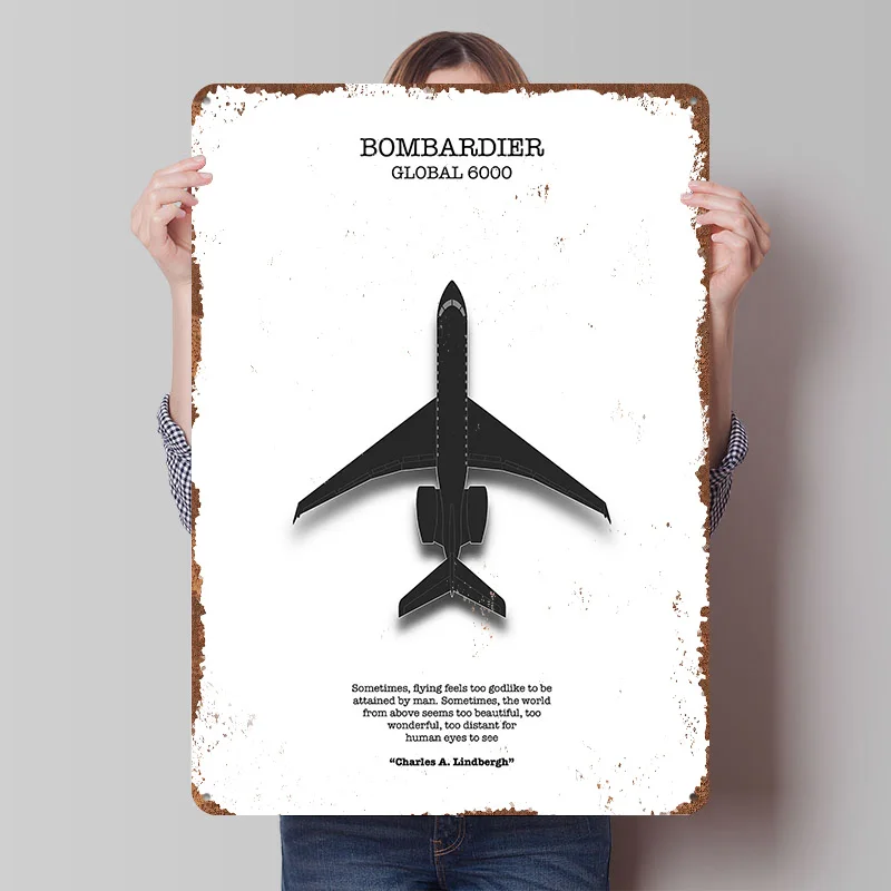 Bombardier Global 6000 Tinplate Poster Custom Wall Art Vintage Metal Signs Retro Tin Plaque for Decoration Bedroom House Home