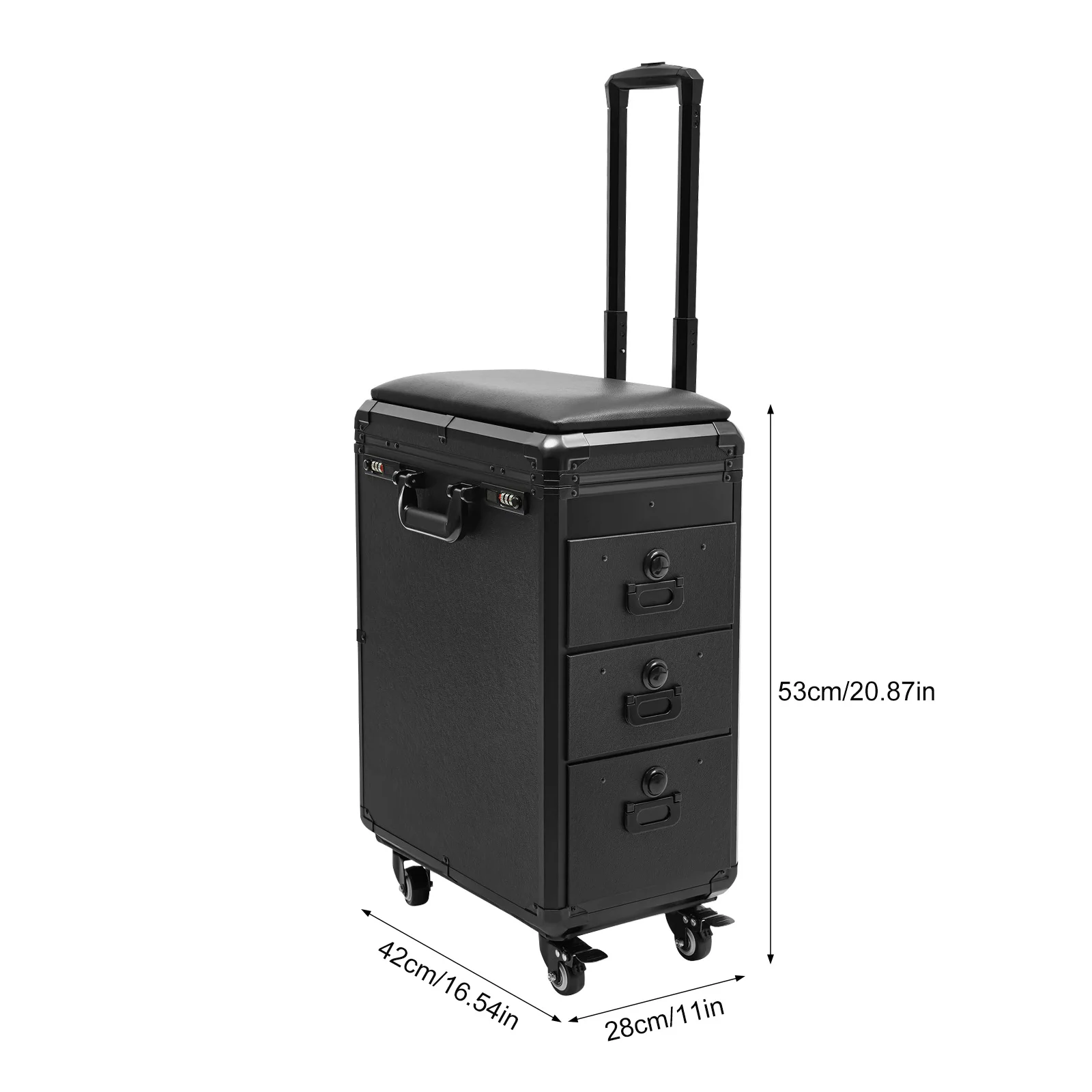 NIEUWE Rolbare Make-up Koffer met Tattoo Armsteun, Beauty Trolley Koffer met 3 Lades, 4 Universele Wielen en Combinatieslot