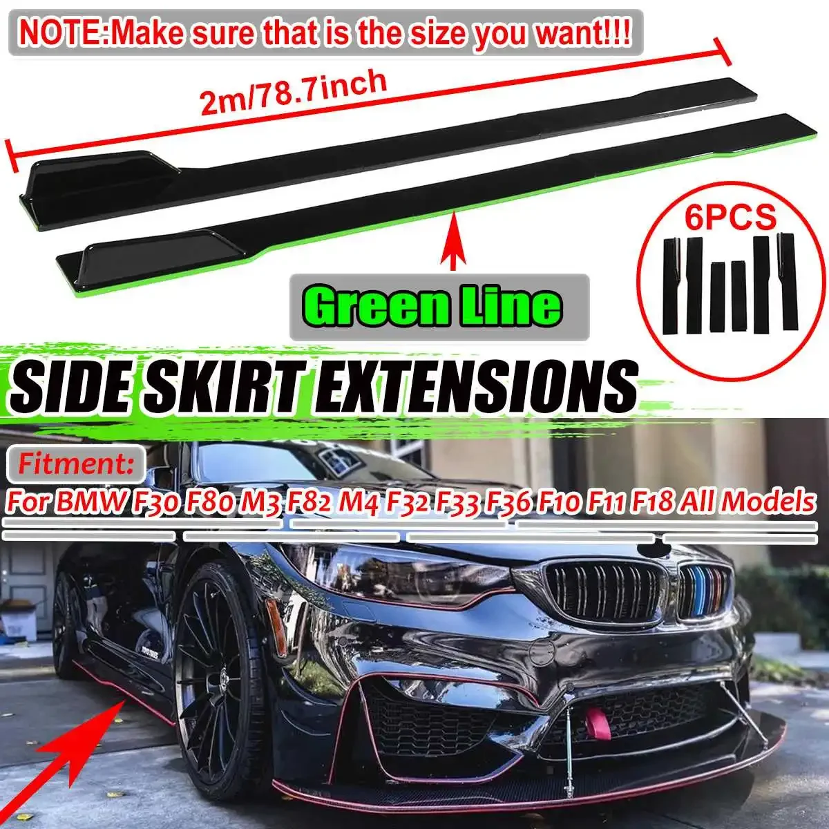 

78.7'' 2m Car Side Skirt Extensions Spoiler Rocker Splitter Lip For BMW F32 F33 F36 F30 F80 M3 F82 G30 G31 E39 E46 E90 E92 X5 X6