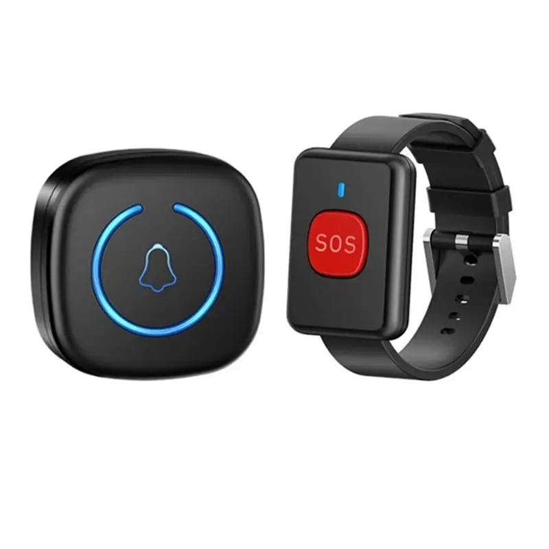 PHILE-2X Wireless Watch Button Pager Emergency SOS Pager Emergency Call Button US Plug Black