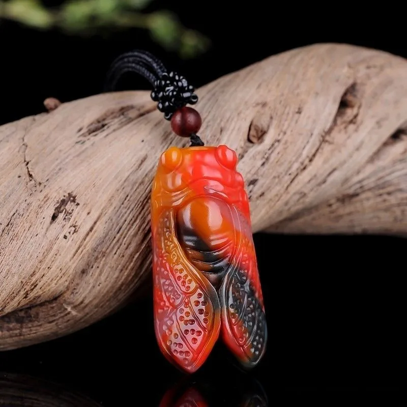 Natural Hetian Colorful Jade Cicada Pendant for Men and Women Blockbuster Joker Pendant Jewelry