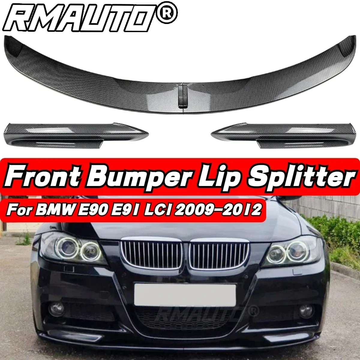 

4Pcs Car Front Bumper Lip Splitter Diffuser Bumper Spoiler Protector Guard For BMW 3 Series E90 E91 M-Tech 2005-2008 Body Kit