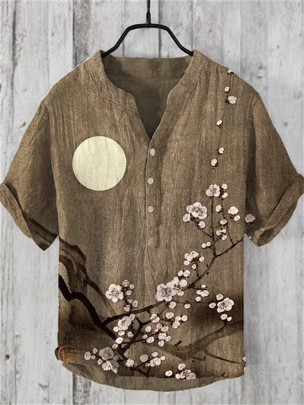 Herren Henry 3d Blume gedruckt Kurzarm Knopf Hemd, Hawaii Freizeit Resort Designer Shirt, Vintage Mode