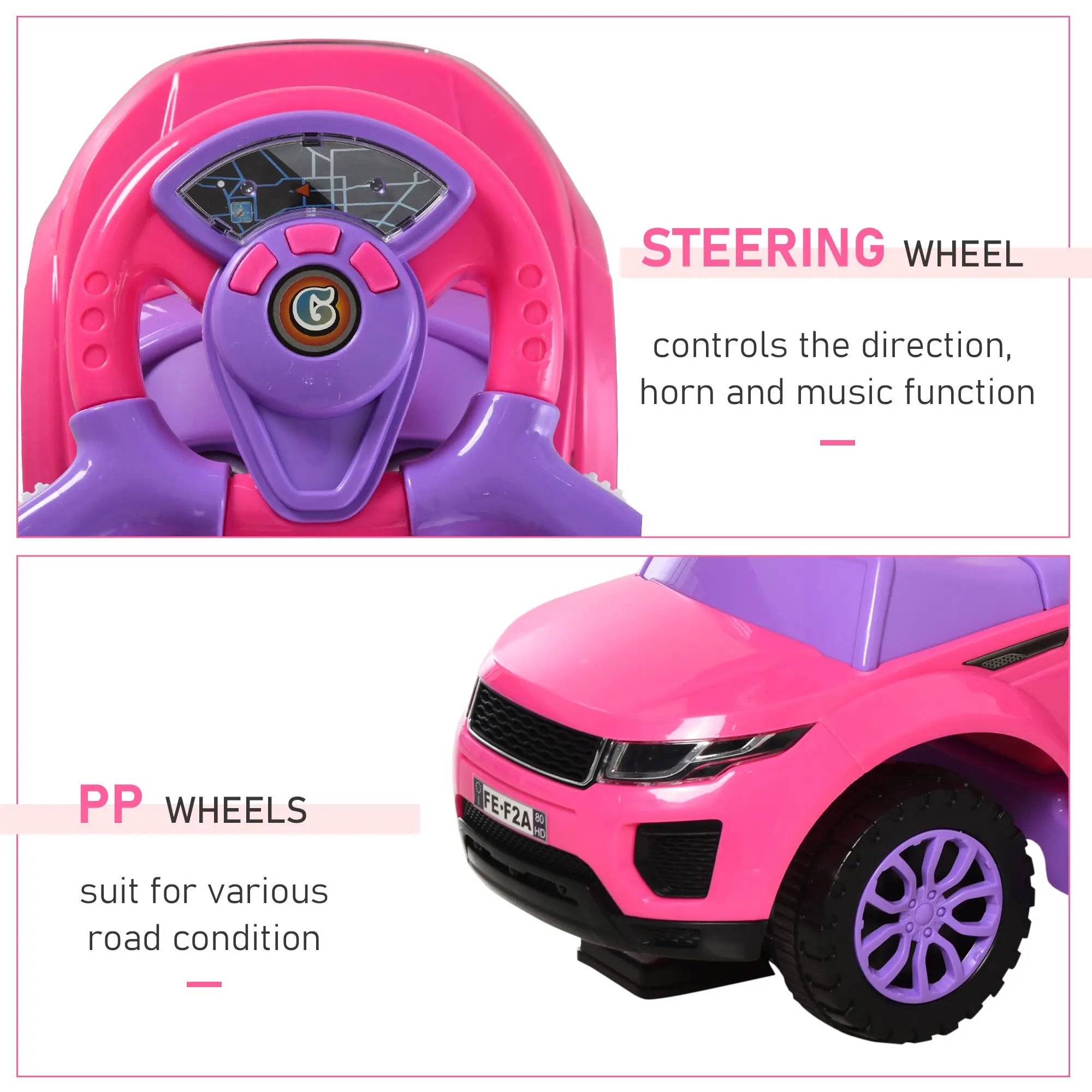 3 In 1 Push Cars for Toddlers Kid Ride on Push Car Stroller Sliding Walking Car Toy for Boy Girl 1-3 Years Old Pink