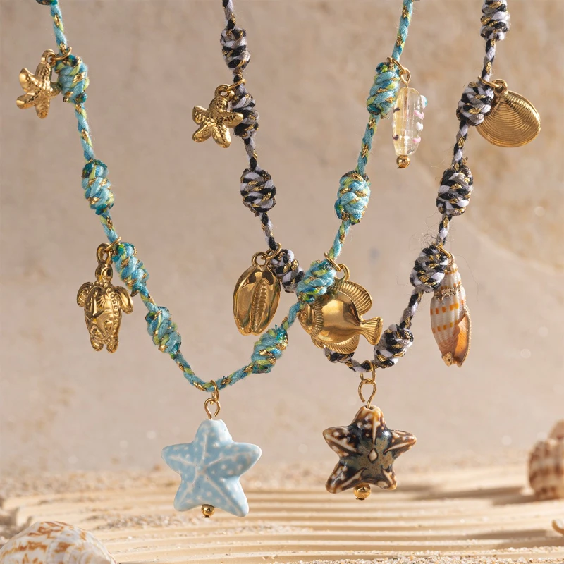 Keramik Anhänger Titan Stahl Farbe Seil Halsketten Ozean Stil Weibliche Persönlichkeit Frische Mode Halskette Schmuck – Detail 1