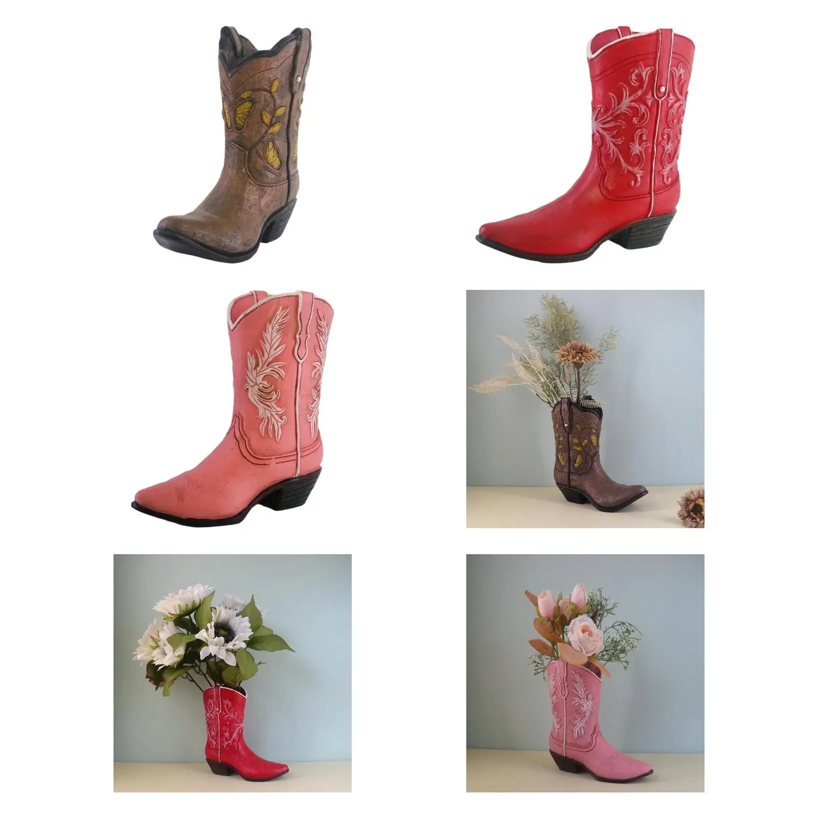 Cowgirl Boot Vase Ornament Resin Planter Retro Design Decorative Figurine for Flower Arrangements for Dining Table Farmhouse
