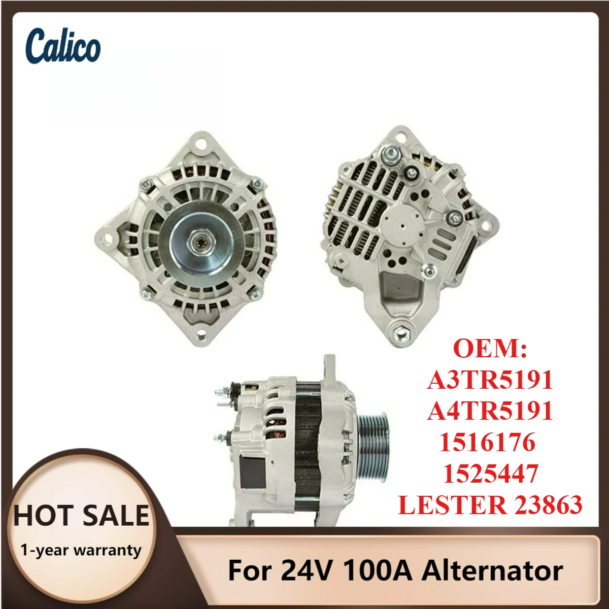 

Exclusive Production Suitable for 24V 100A Alternator A3TR5191 A4TR5191 1516176 1525447 LESTER 23863