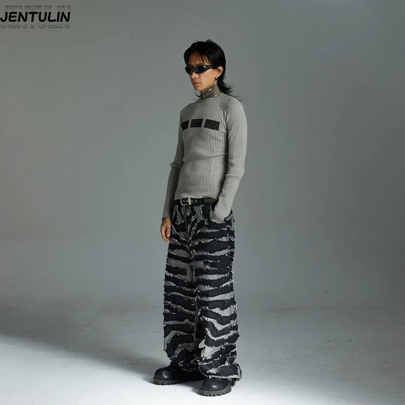 High Street Aesthetic Trendy Jeans With Heavy Craftsmanship Patchwork Embroidered Zebra Pattern Loose Pants Youth Style Bottom