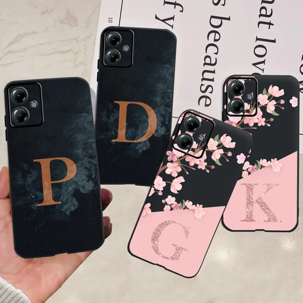 For Cover Motorola Moto G14 G54 G84 Case Initials Letters Silicone Soft TPU Phone Cover For Moto G14 Fundas Motorola G84 G54 Bag