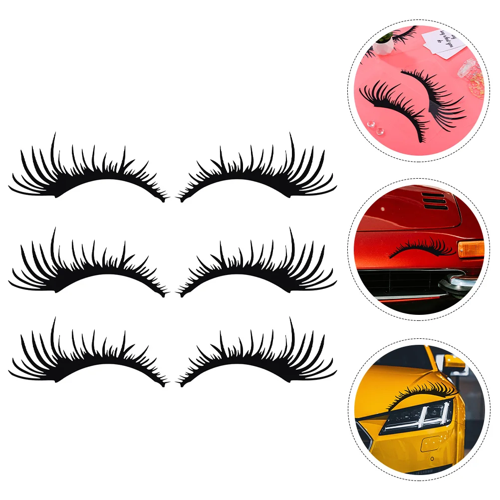 

3Pairs 3D Eyelashes Auto Sticker Premium Pet Material Scratch Resistant Car Headlight Stickers Classic Look Eye Catching Vehicle