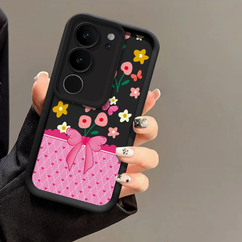 Silicon Matte Phone Case For Vivo Y400 Pro Y300 Y200 Y100 Y72 Y55 Y53S Y52 Y51A Y89 Y81I Y77 Bow Floral Pattern Shockproof Cover view 5