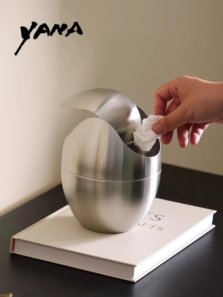 Modern Simple Style Home Living Room Stainless Steel Round Shape Small Trash Can Kitchen Bedroom Removable Storage Trash Can