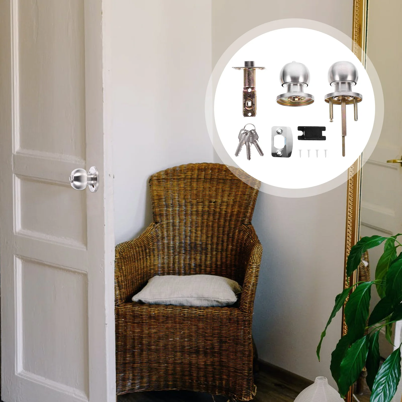 

1Set Spherical Lock for Door High Quality Stainless Steel Knob Lock Simple Design Easy Install Home Bedroom Study Living Room
