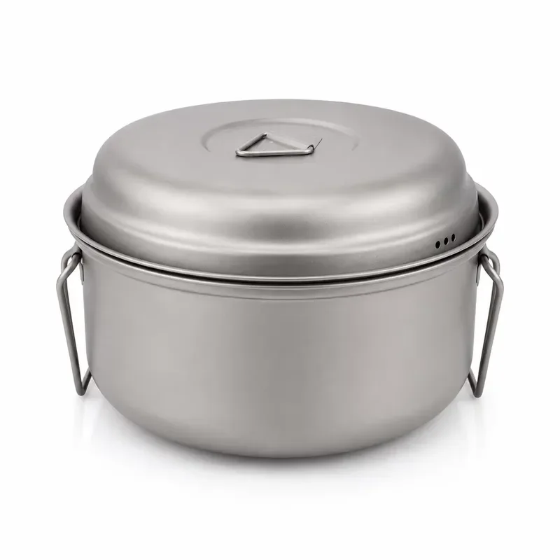 1.8L Pure Titanium Steamer Pot with Lid Lightweight Camping Cookware Set Outdoor Hiking Kitchen Essentials for Travel Picnic